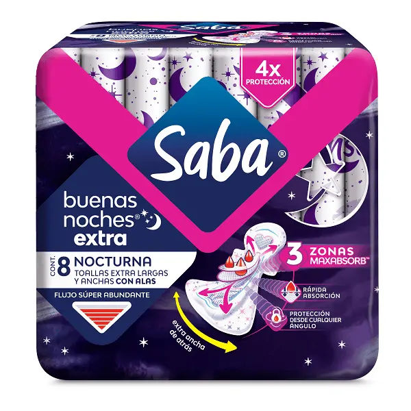 SABA BUENAS NOCHES NOCTURNA EXTRA 8 PZAS
