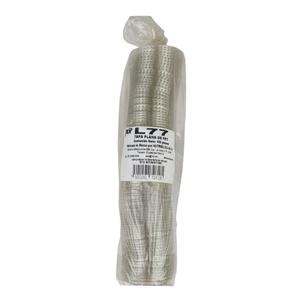  TAPA PLANA DE PET/T, DIÁM.  DE 7.8 CM, PARA VASO DE 7,  10, 12 OZ.  100 PZA INIX