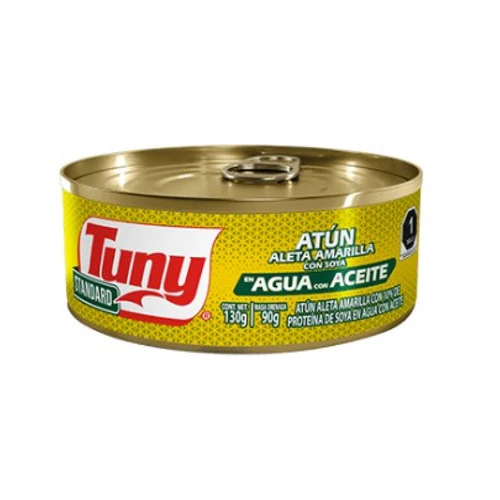 ATUN ALETA AMARILLA EN AGUA CON ACEITE TUNY SIN SOYA 130g