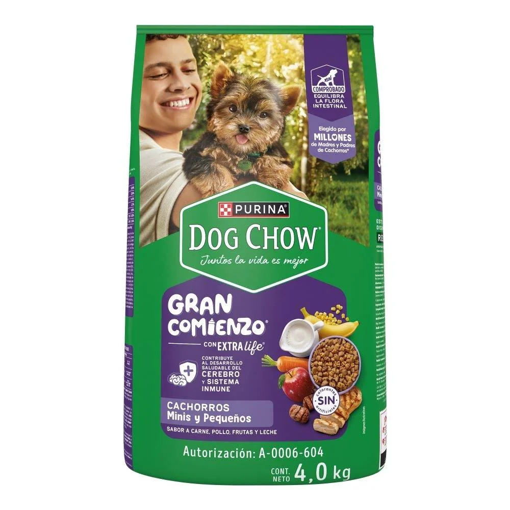 DOG CHOW CACHORROS MINIS Y PEQUEÑOS POLLO FRUTAS Y LECHE 500G