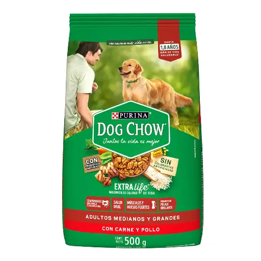 [DOG554] DOG CHOW ADULTOS MEDIANOS Y GRANDES CARNE POLLO 500G